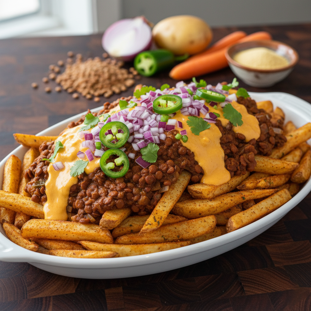 Ultimate Loaded Vegan Chili-Cheese Fries