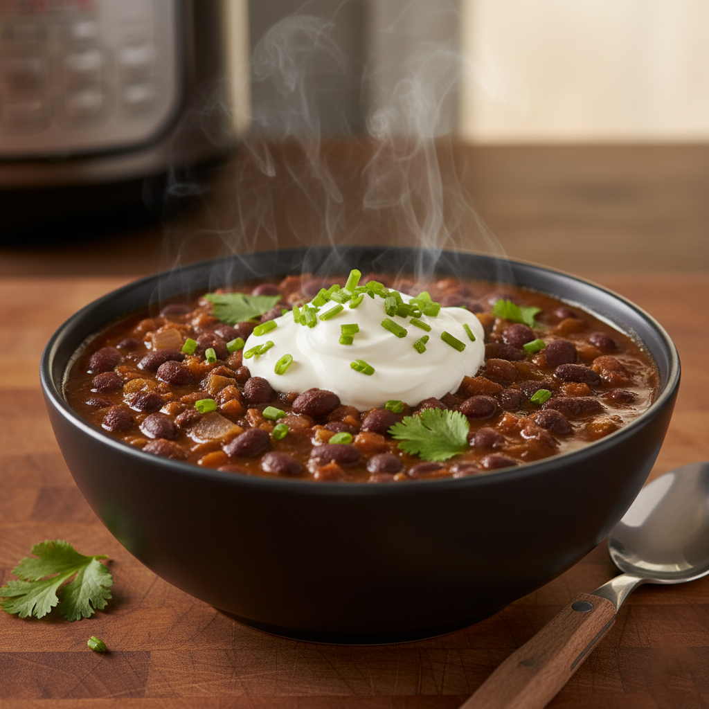 Hearty Instant Pot Black Bean Chili (Oil-Free)